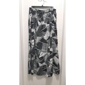 Style & Co Women Maxi Skirt M Black White Abstract Rayon Drawstring Waist Sequin